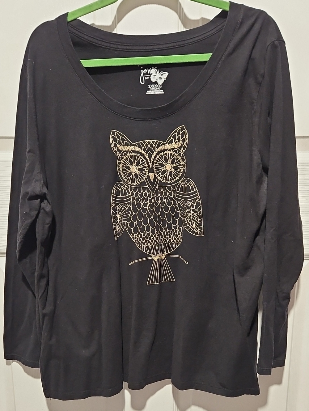 Just My Size Black Tee with Gold Glitter Owl